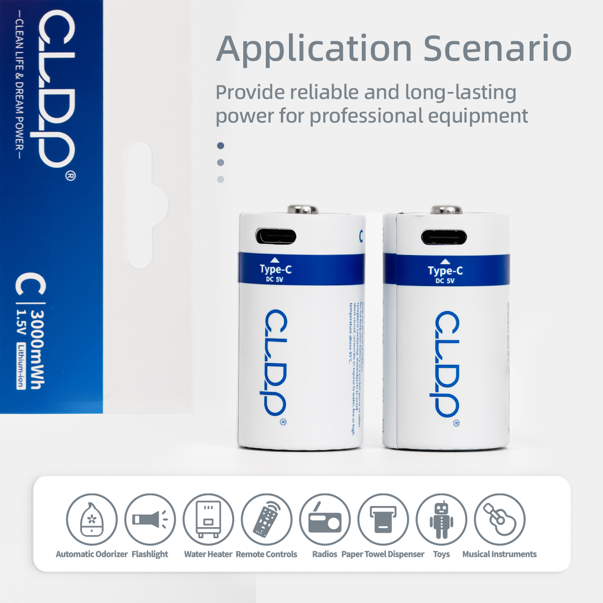 C Type C Size Rechargeable Solid State Battery 1.5V USB Cylindrical 1000 Cycles for Consumer Electronics