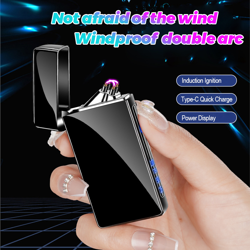 Wholesale Flameless Custom Electric Cigarette USB Type C Rechargeable Metal Plasma Arc Lighter with USB-C Gift Box for Occasions