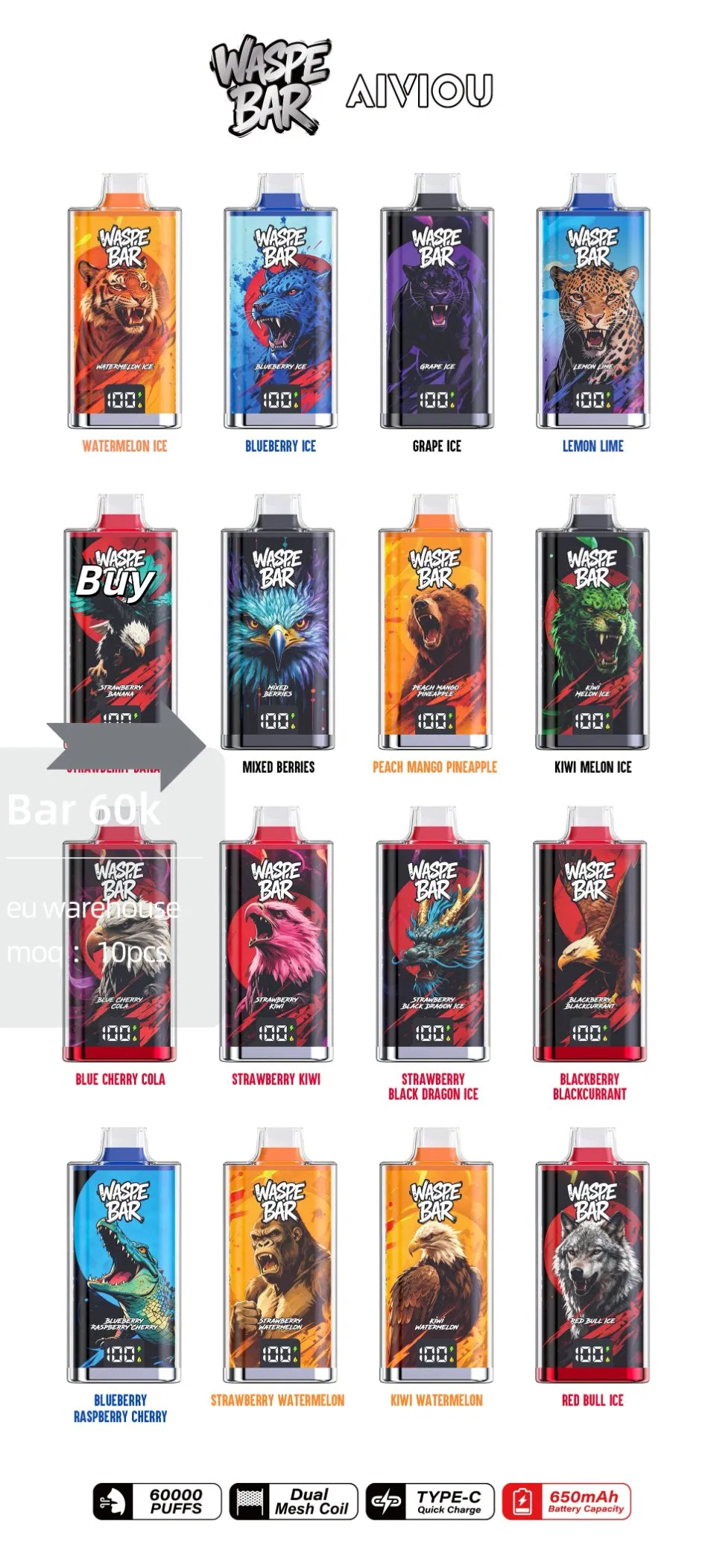 Free Nicotine Disposable E Puff Electric Vape Nicotine Salt Vape Pod 60K Puffs