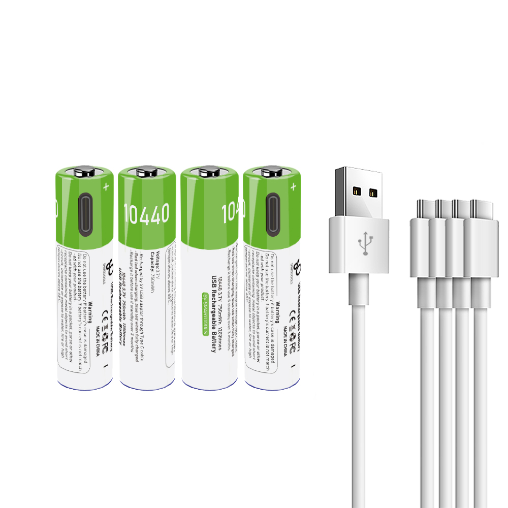 Pre-Charged 3.7V 750mAh Over 1200 Cycles Lithium Ion 10440 Battery USB Rechargeable Batteries With Type-C Cable