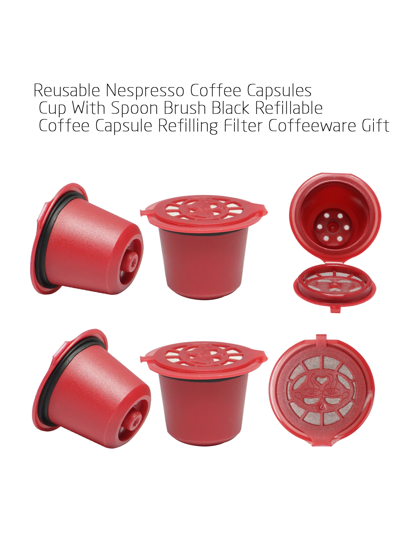 Universal 6 Pods Reusable Metal Coffee Filter System Wareset Cafe Refillable Capsules with Cup Refilling Cap