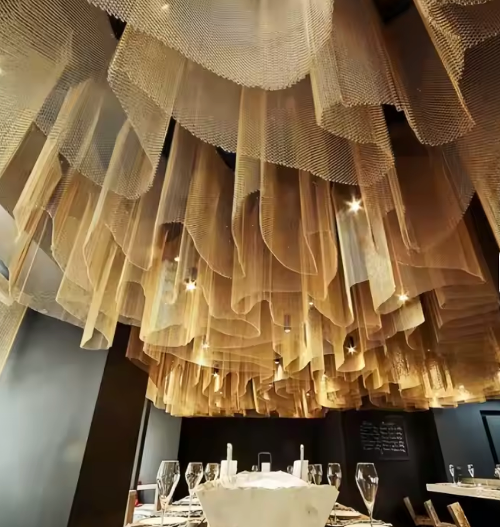 Premium Coil Wire Mesh Drapery | Aluminum-SS Blend with Track for Ceiling Partition Decor