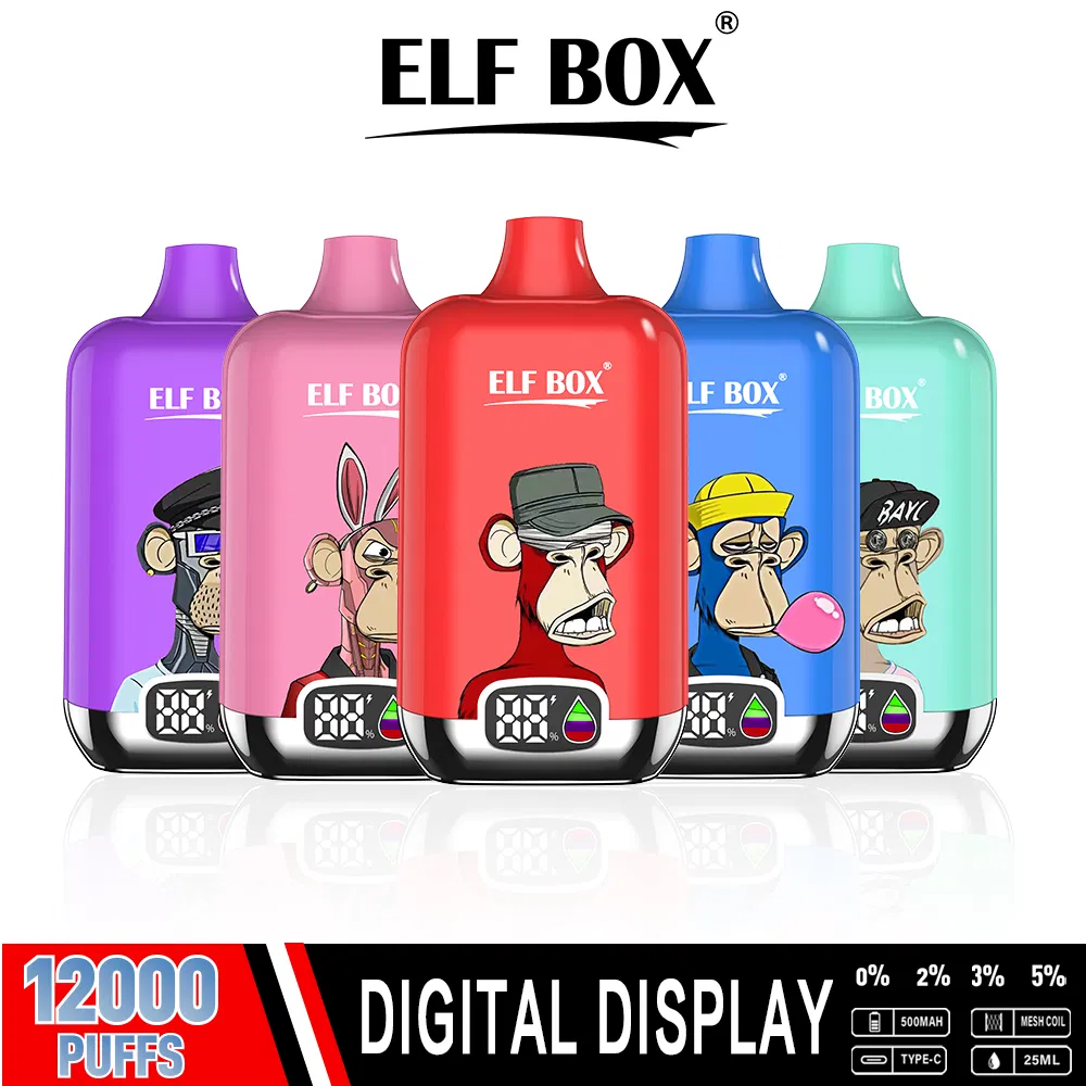 EU Warehouse 10K/12K 12000 Puffs Elf Box Digital 0% 2% 3% 5% Packaging Empty Vape E Cigarette Cartridge Pod Online Vaporizers Wholesale Disposable