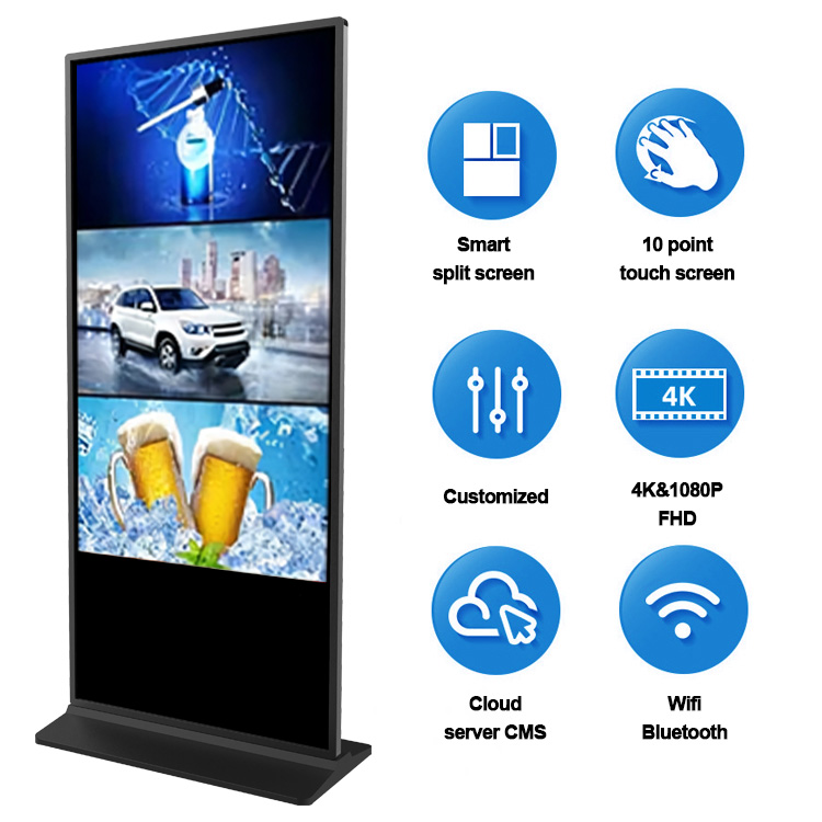 HDFocus 32 To 75 Inch Indoor Touch Advertising Screen LCD Totem Kiosk For Shopping Mall Digital Signage Displays With Cloud CMS