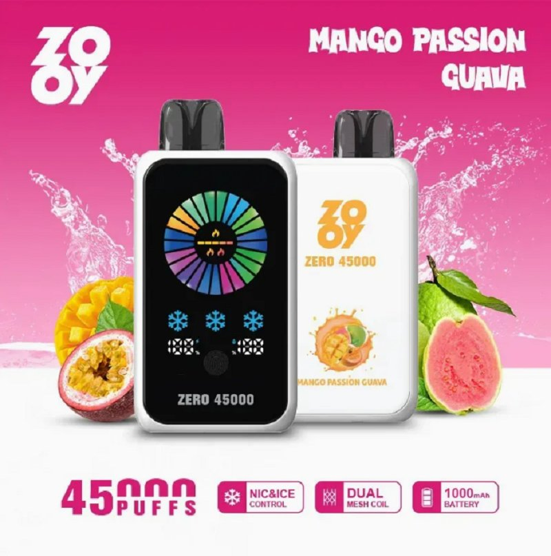 2025 New Brand Zooy Zero 45000 Puffs Adjustable Airflow Smart Touch Screen Adjustable Nicotine Adjustable Ice Level Rechargeable 10 Fruit Flavors Vape