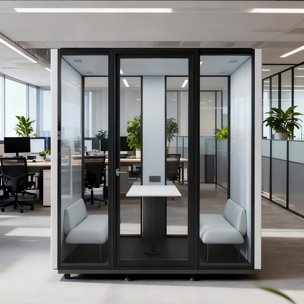 Soundproof Office Pod Acoustic Isolation Booth Private Focus Work Pod Sensor Activated Light for Modern Open Plan Workplace