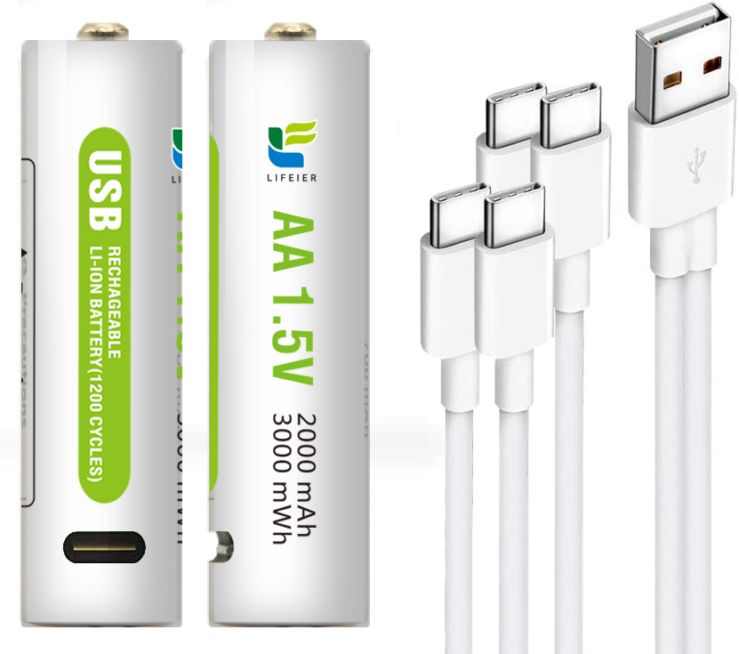 AAType C USB Rechargeable Battery Lithium Battery with 1.5v 2000mAh Rechargeable Battery