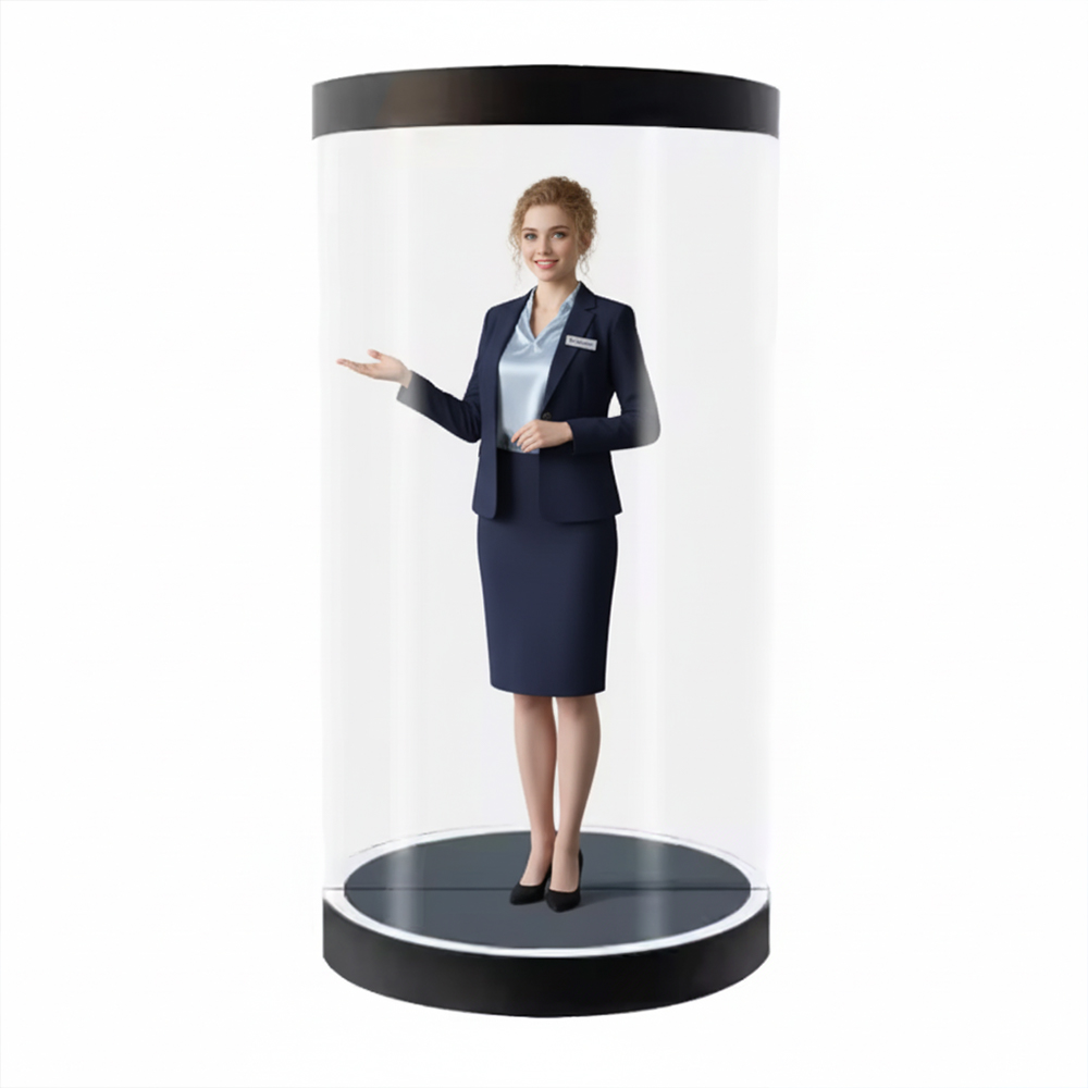 Voice-Activated 3D Virtual Human Holographic Display All-In-One Interactive Pod for Indoor Enterprise Exhibition Applications