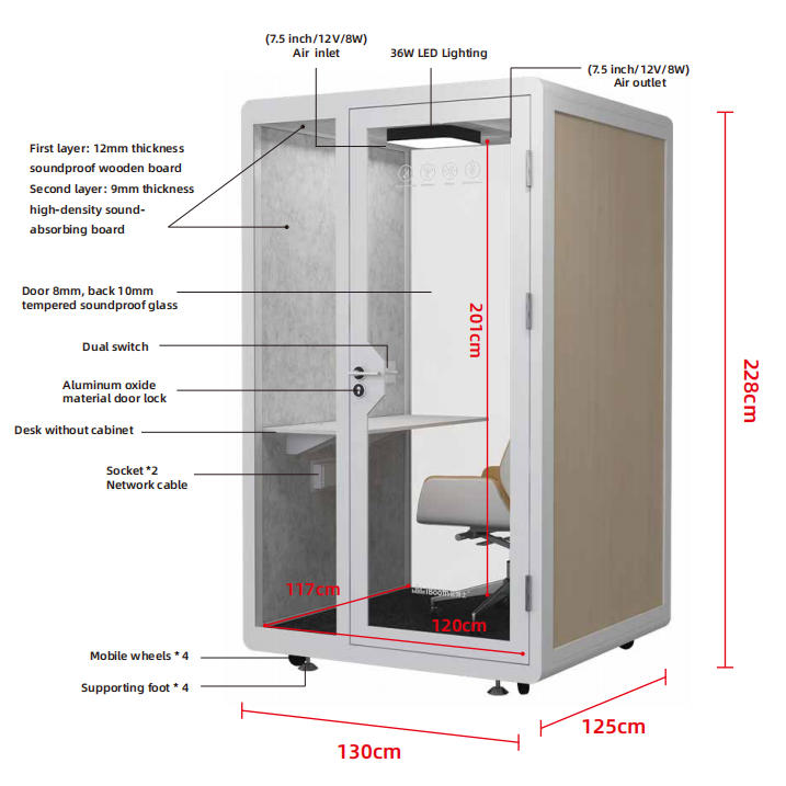 Canadian 45db Sound Proof Home Office Pod Mini Soundproof Booth Personal Space Overall Mold Container House Built-in Ventilation