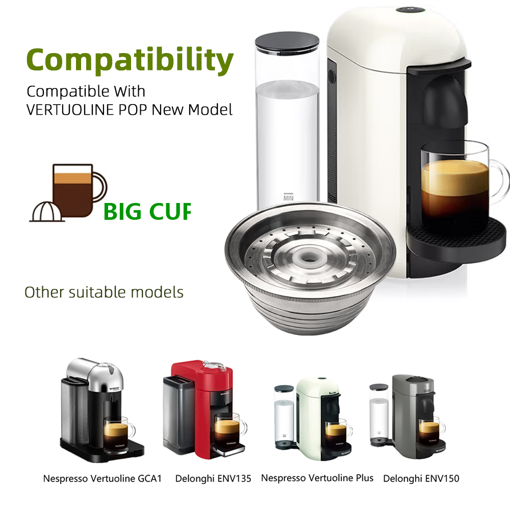 2Pods 1Tamper Set Refillable Coffee Capsule Filter Espresso Pod Compatible With VERTUOLINE Machines