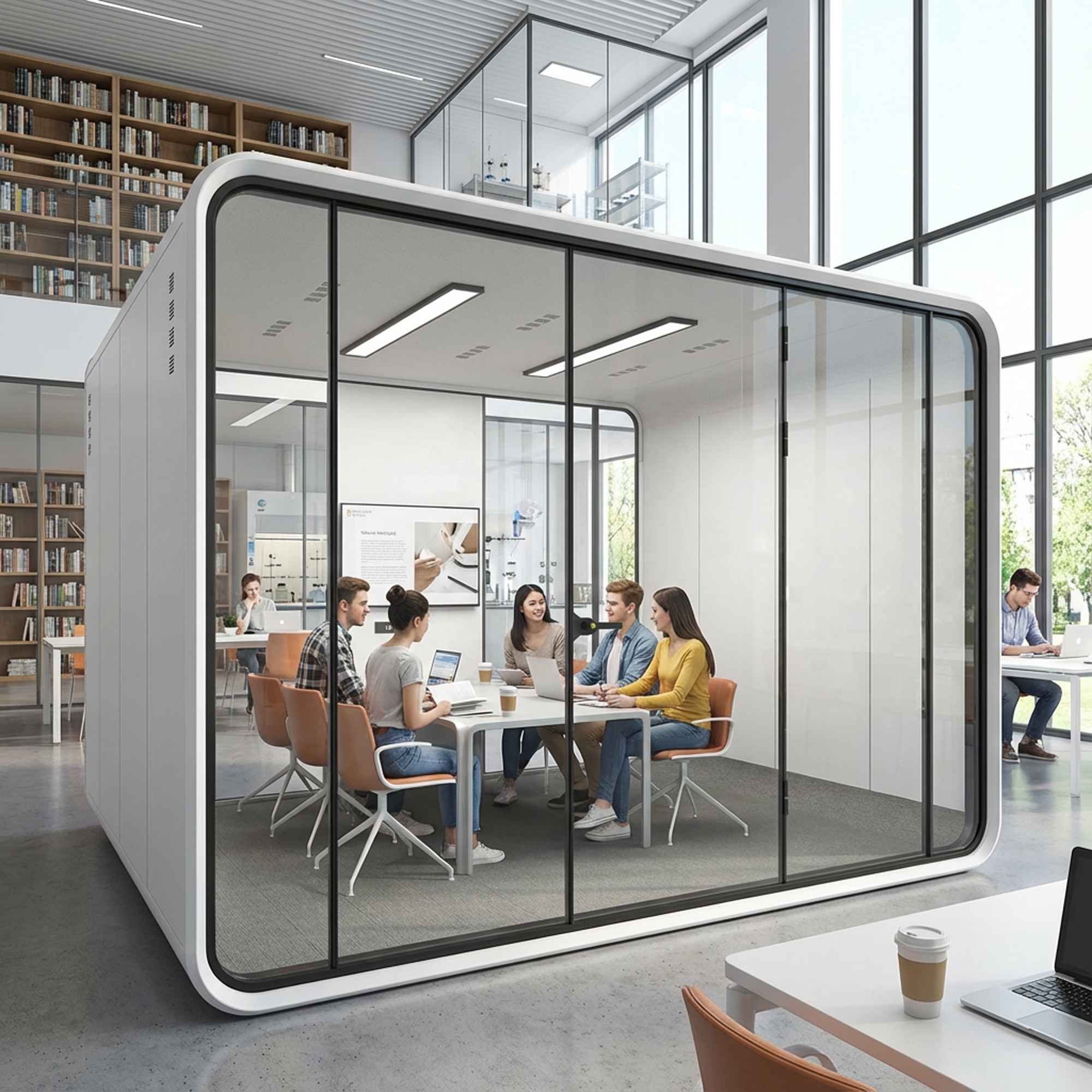 High Quality 6 Persons Open Conference Room Team Work Acoustic Soundproof Booth Office Meeting Pod