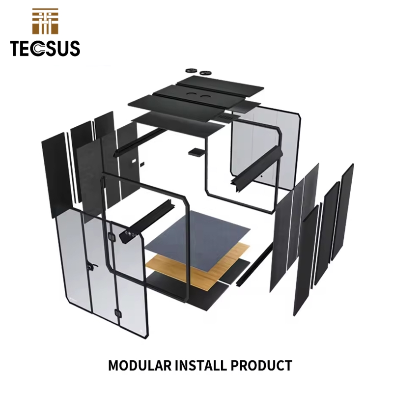 Closed Enclosed Office Meeting Pods Soundproof Acoustic Pods Aluminum Frame Modern Design