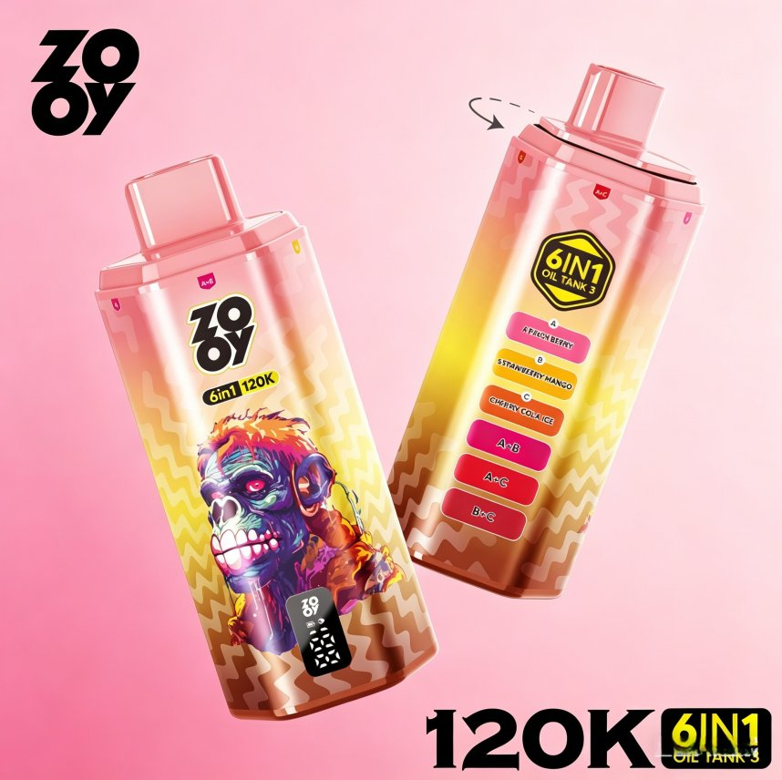 Large Capacity Zooy 6 in 1 120K Puff 5% Nicotine Salts Built in Smart Display Screen 850mAh Battery Free Shipping Disposable Vape 120000 150K 160K