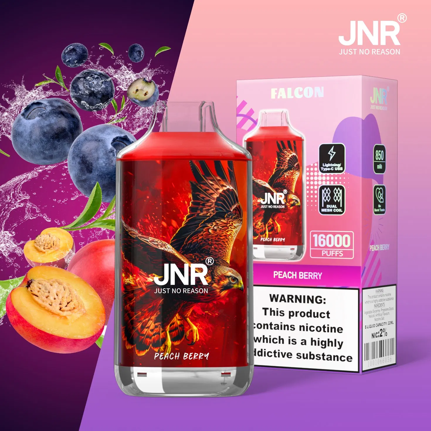 Jnr Eco-Friendly Packaging Available in Various Nicotine Levels Falcon Disposable Vape
