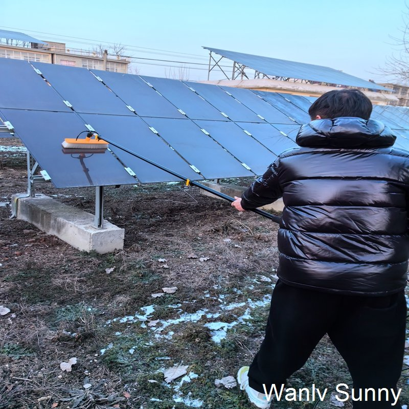 Spray Brush with Water Fed Pole and Pump for Solar Panel Cleaning