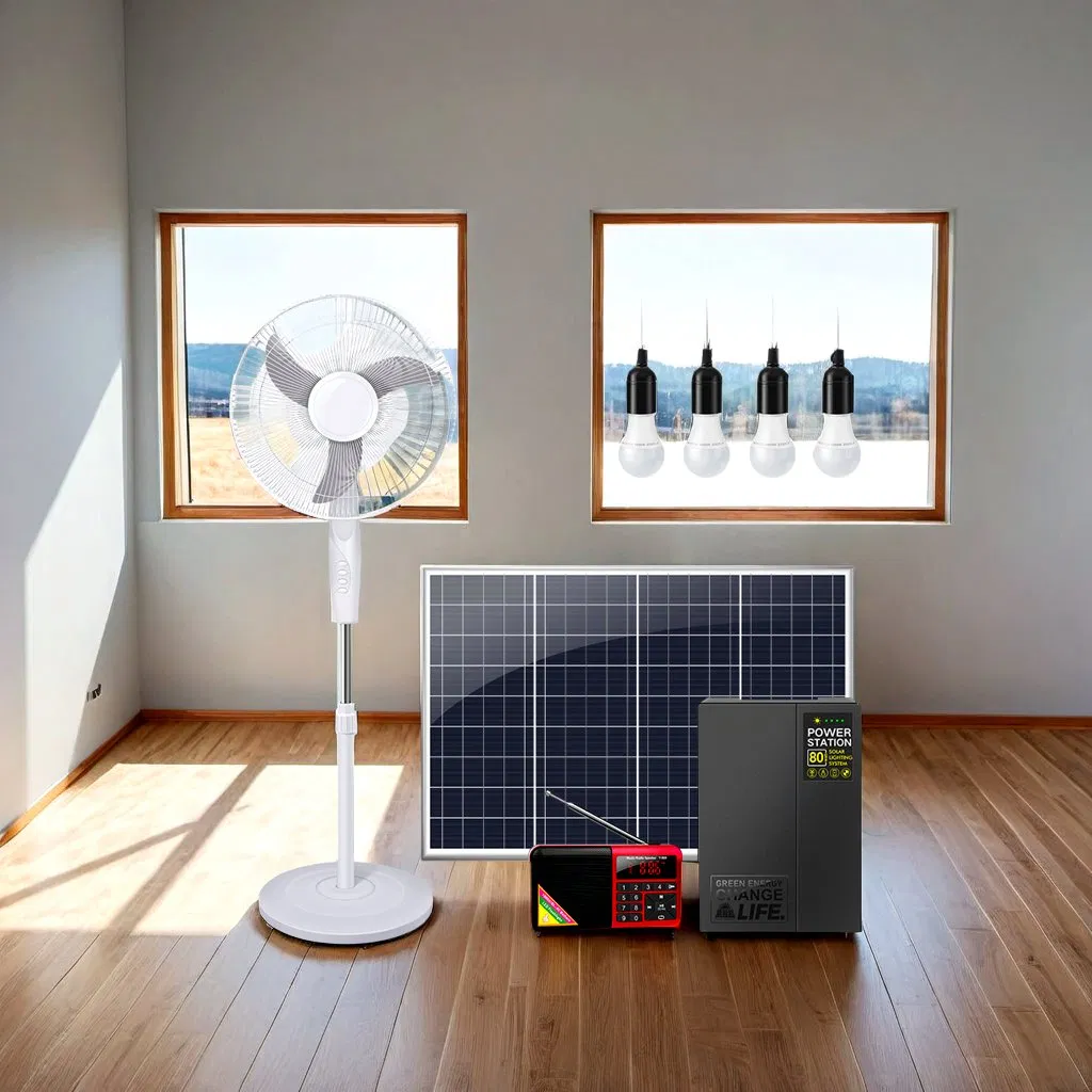 Verasol Certified Portable 50W Solar Lighting System with TV, Stand Fan and Radio for Camping, Rvs, and Outdoor Adventures