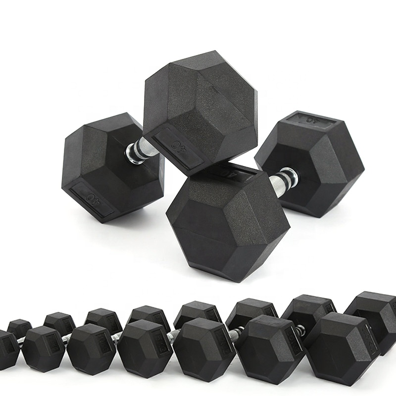 Low Price Sporting Goods Customizable Iron Hexagon Dumbbell Set Commercial Gym Fitness Equipment Black Rubber Coated Hex Dumbbell Set