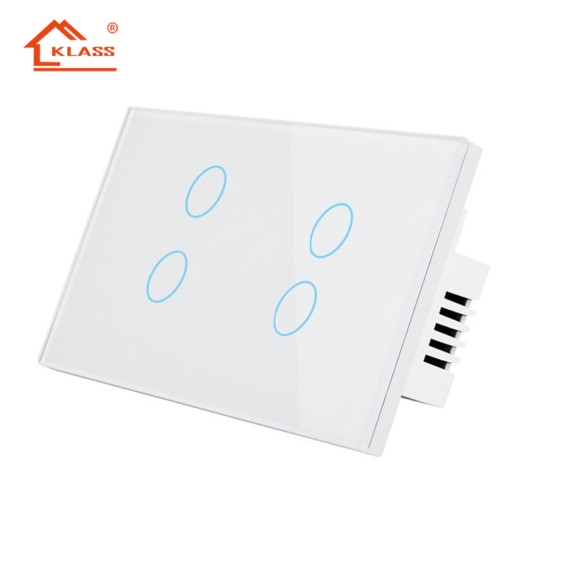 Klass Us Standard IP65 Bluetooth Wireless WiFi Wall Touch Tuya Electrical Light Switch with Tempered Glass Smart Switch