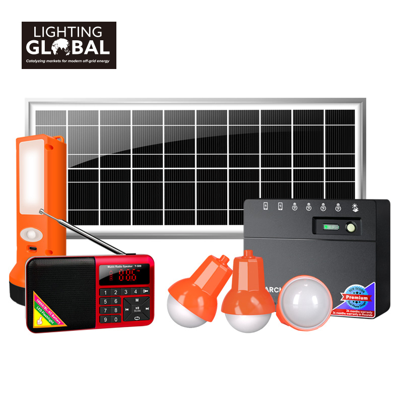 Lighting Global Verasol Certificated 10W 20W Solar Lighting System with Radio/Torch/Reading Light Solar Home System and Solar Panel Kit for Rwanda/Uganda/Africa