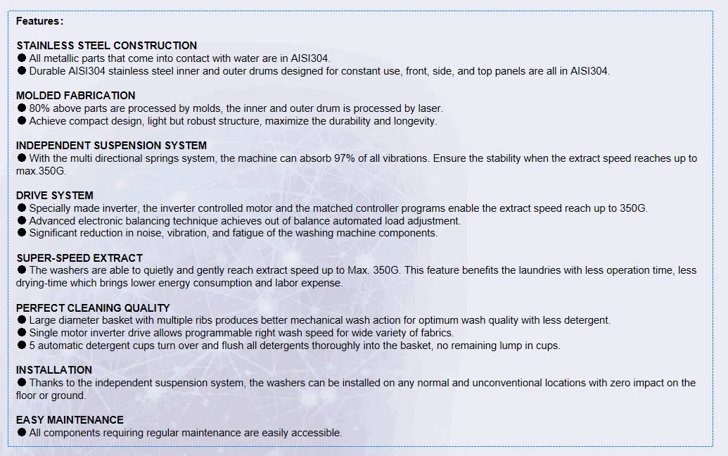 Washer Extractor Features