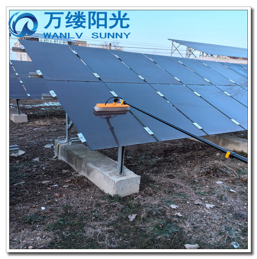 Water-Fed-Pole Solar Panel Cleaning Manual Brush with 4 Water-Jets and 120W DC-Water-Pump