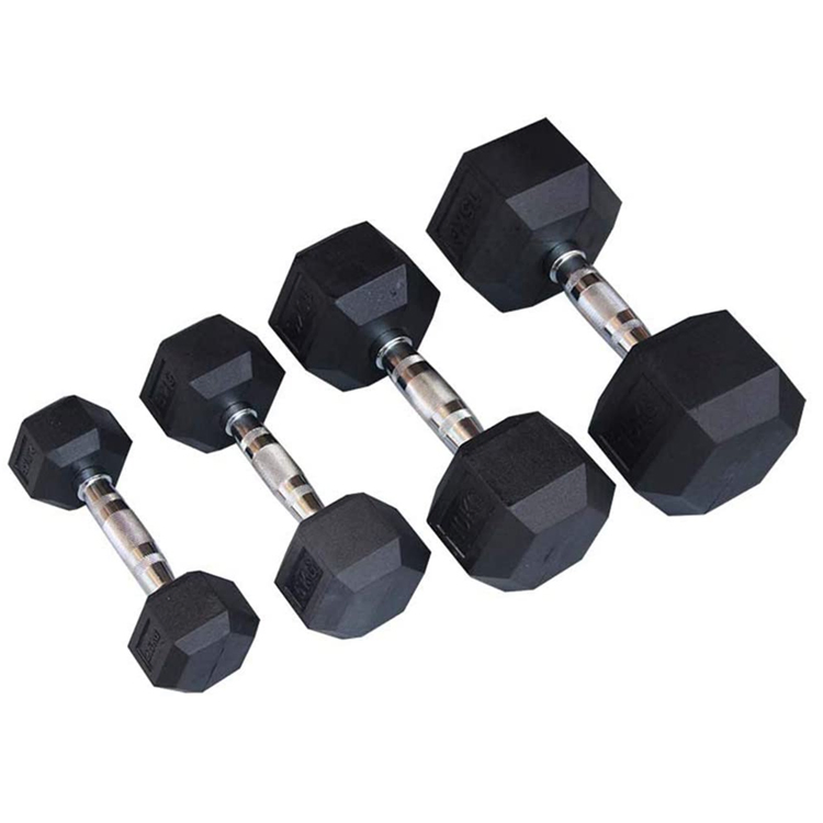 Low Price Sporting Goods Customizable Iron Hexagon Dumbbell Set Commercial Gym Fitness Equipment Black Rubber Coated Hex Dumbbell Set