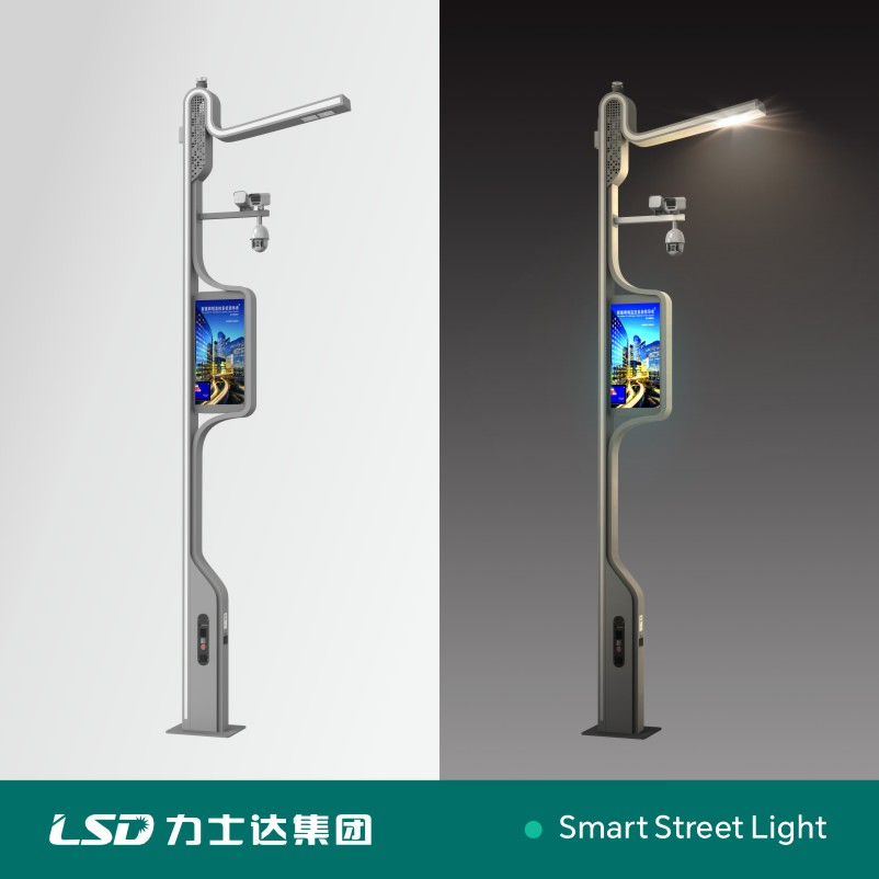 New Arrivals OEM ODM Outdoor Smart LED Street Light Lamp with WiFi CCTV Camera Advertising Screen Intelligent One Alarm System Charging Multi-Functional Design