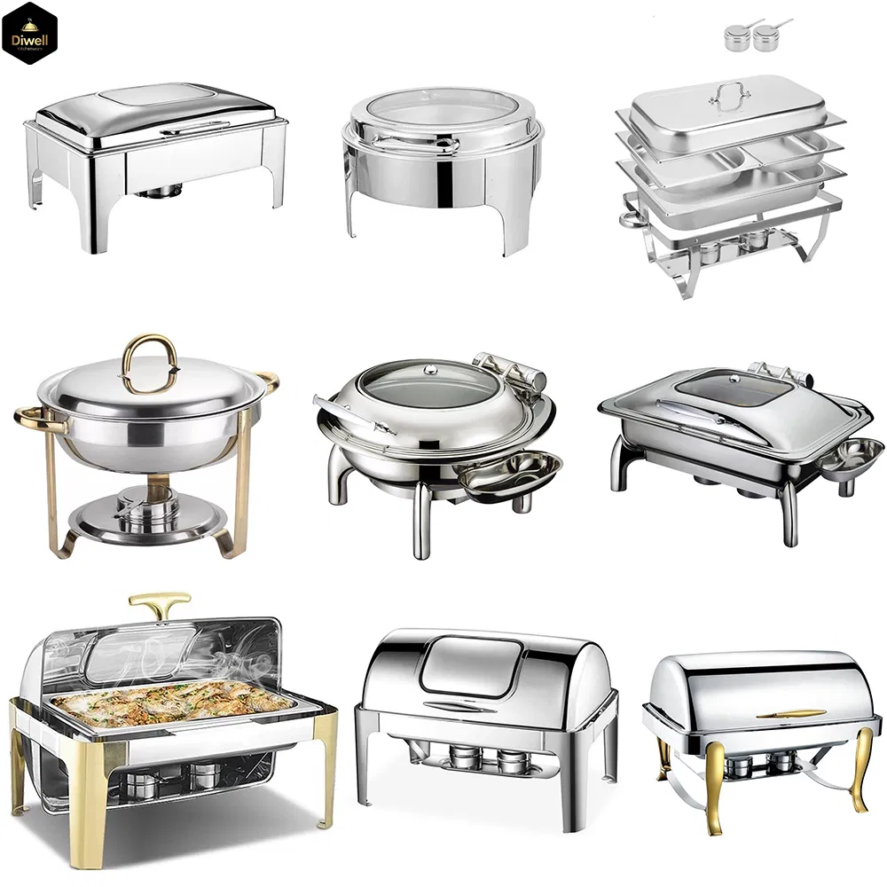 Commercial Modern Round 6L Luxury Golden Gold Buffet Ware Roll Top Chafing Dish for Hotel Restaurant