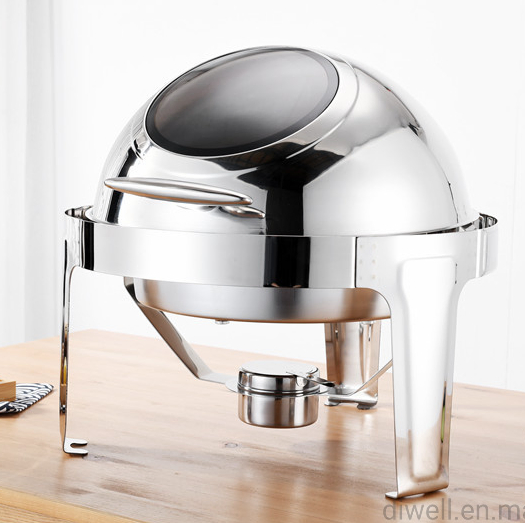 Commercial Modern Round 6L Luxury Golden Gold Buffet Ware Roll Top Chafing Dish for Hotel Restaurant