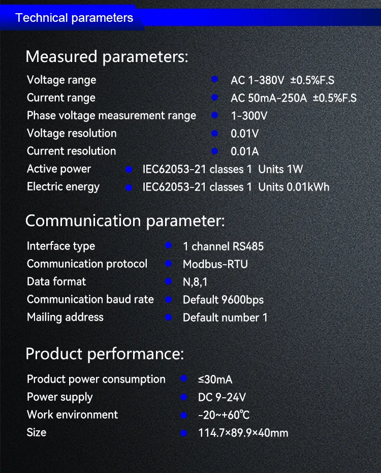 Technical Parameters Table