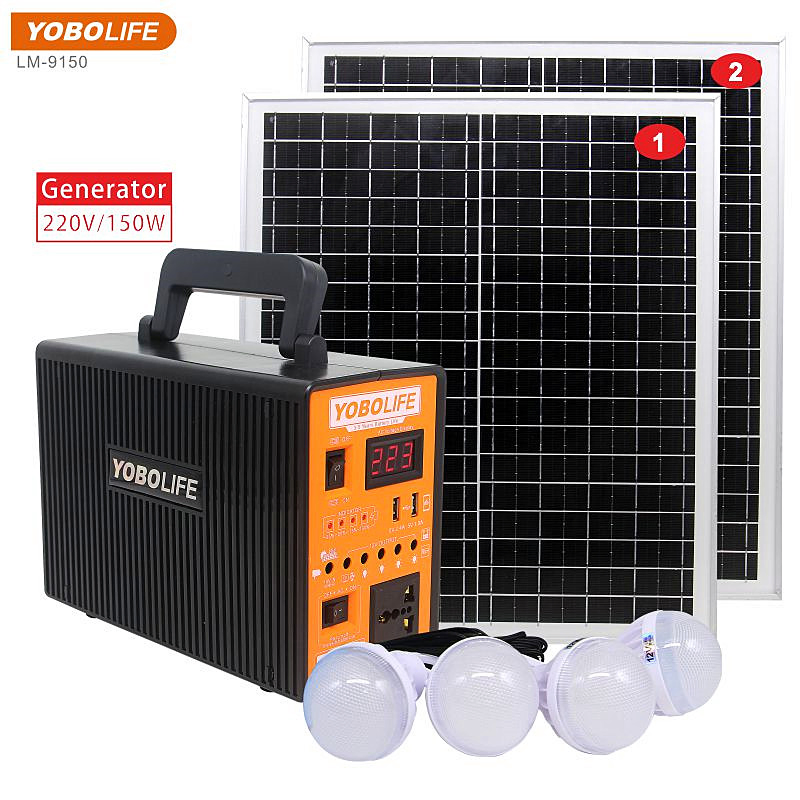 150W Portable Solar Energy System with Lithium Battery Solar Panels Home Use Portable Solar Lighting Kits Solar Camping Light