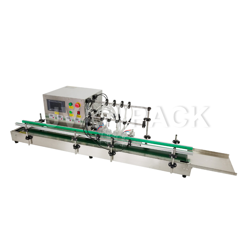 Gx-4 Electric Tabletop 4 Nozzles Liquid Milk Bottle Filling Machine Price Volumetric Magnetic Pump Liquid Packing Machine with Conveyor