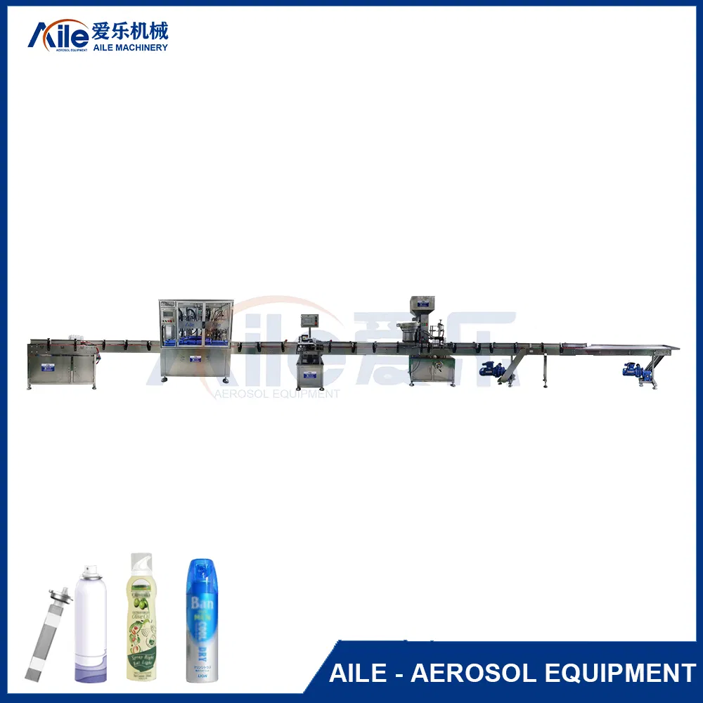 Olive Oil Fully Automatic Aerosol Line PLC Control Bag on Valve Bov Aerosol Spray Can Filling Machine for Cosmetic and Pharmaceutical Food Products Liquid