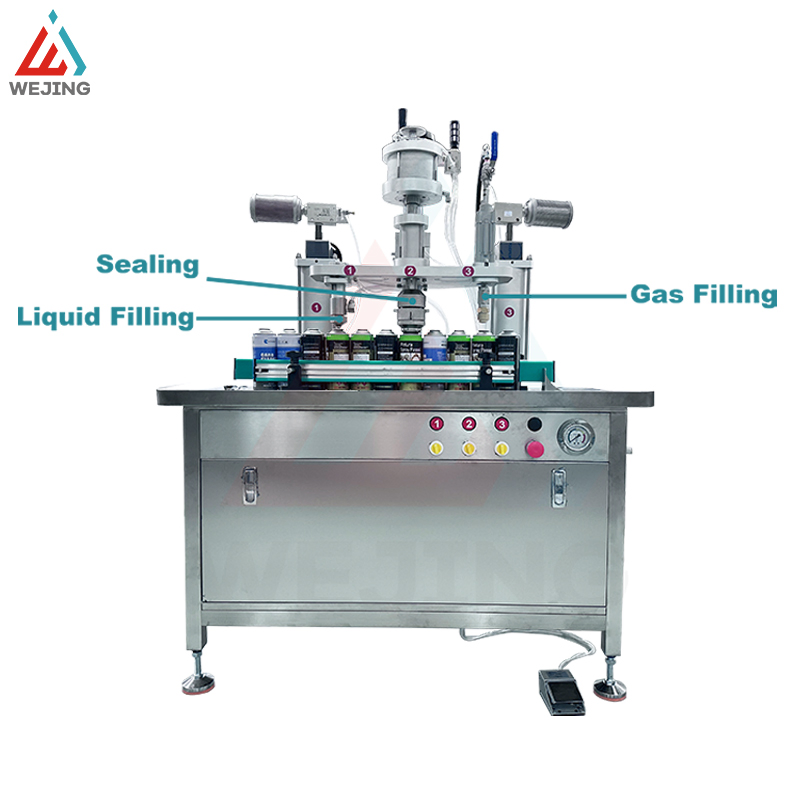Semi Automatic 3in1 Aerosol Spray Paint Liquid Gas Filling Crimping Machine for Shaving Sunscreen Hair Insecticide Lubricant Spray