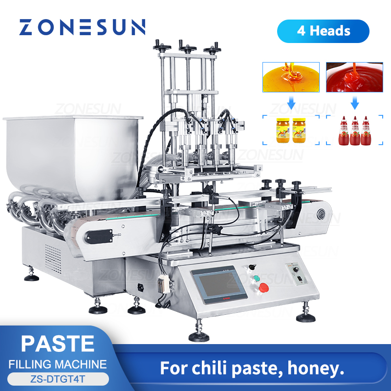 Zonesun Automatic High Viscosity Peanut Butter Lotion Cream Jam Bottle Piston Pump Honey Thick Liquid Paste Filling Machine