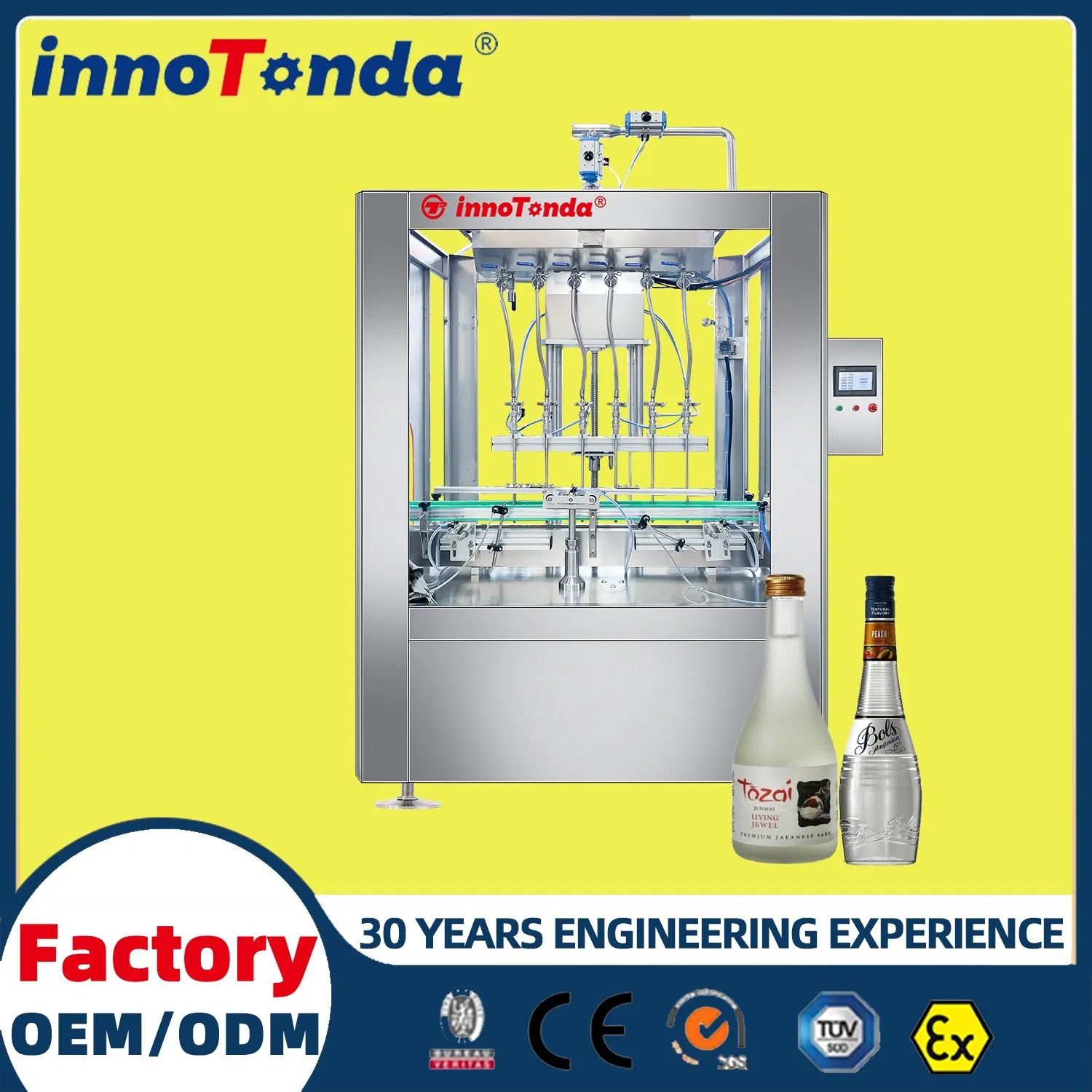 Auto Linear Self Flow Gravity Liquid Filling Machine for Liquor Whisky Gin Vinegar Soy Sauce