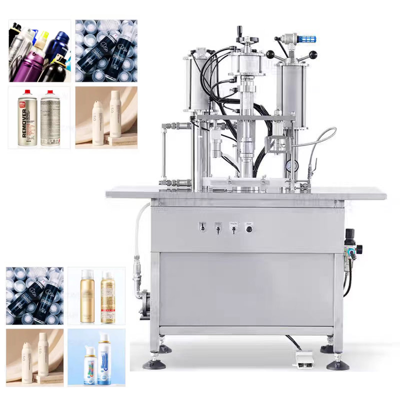 Semi-Auto Aerosol Spray Gas and Liquid for Bottle Cans Filling and Sealing Packing Machine