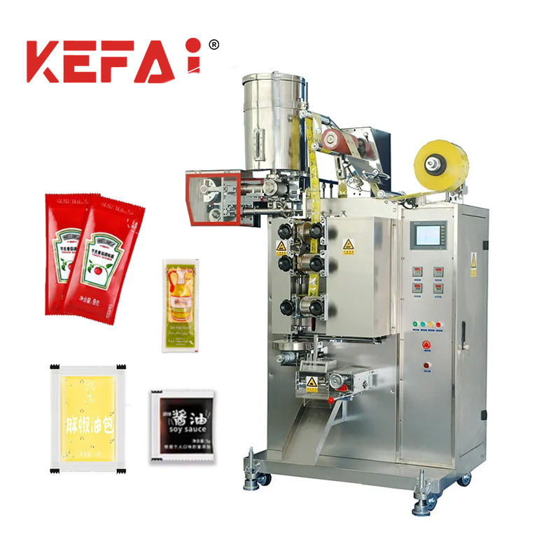 Kefai Automatic Continuous 3/4 Side Seal Bag Sauce Oil Ketchup Tomato Paste Cream Viscous Liquid Sachet Packaging Film Forming Filling Sealing Packing Machine