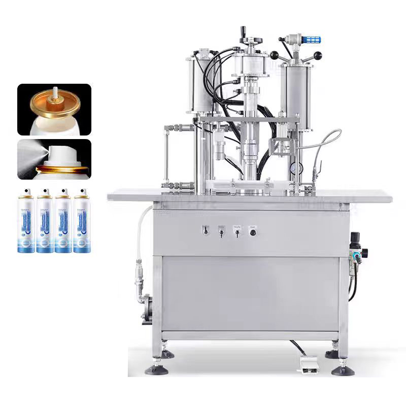 Semi-Auto Aerosol Spray Gas and Liquid for Bottle Cans Filling and Sealing Packing Machine