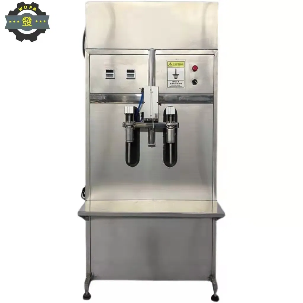 Jia He Semi-Automatic 2-Head Gravity Self-Flow Liquid Filling Machine Is Suitable for Filling Wine Juice Beverages Milk and Oil
