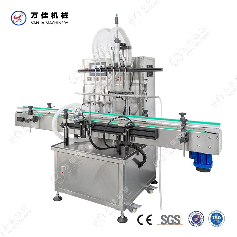 Six-Head Automatic Straight Linear Cosmetic Oils Juice Whisky Liquid Filling Machine.
