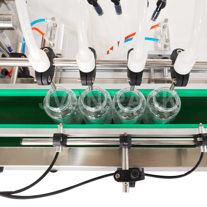 Gx-4 Electric Tabletop 4 Nozzles Liquid Milk Bottle Filling Machine Price Volumetric Magnetic Pump Liquid Packing Machine with Conveyor