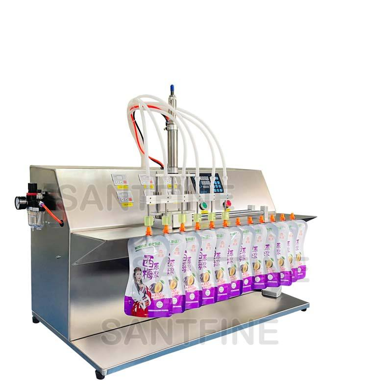 Semi-Automatic Multi Head Desktop 6 Nozzle Suction Nozzle Bag Filling Sealing Machinery Hot Liquid Oil Soup Juice Soft Drinking Sachet Pouch Packaging Machine