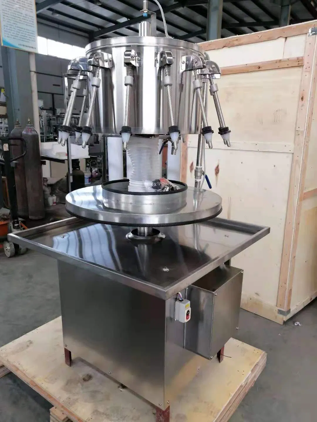 Semi Automatic Siphon Rotary Table Top Bottles Gravity Overflow Liquid Filling Machines with Feeding Pump