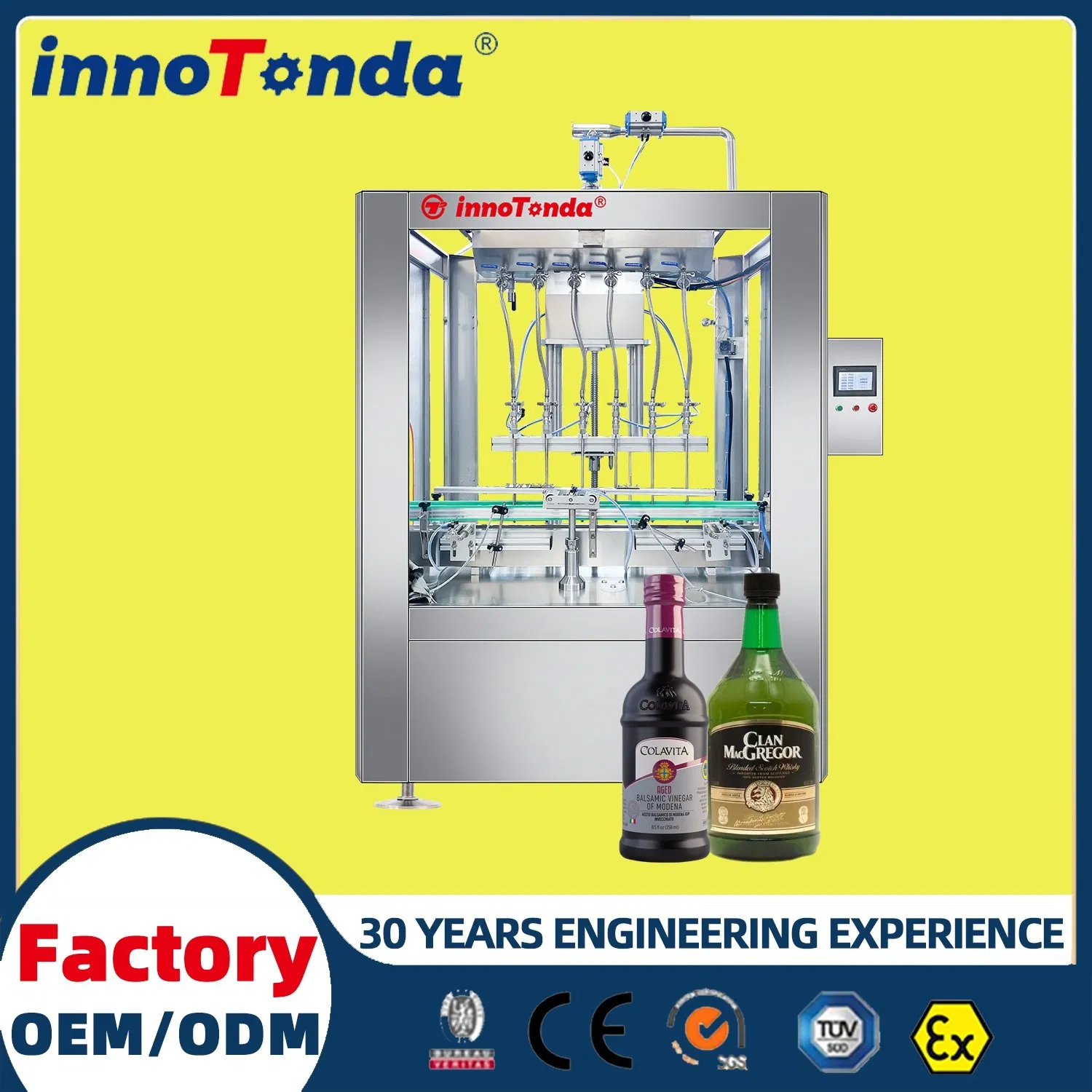 Auto Linear Self Flow Gravity Liquid Filling Machine for Liquor Whisky Vodka Vinegar Soy Sauce