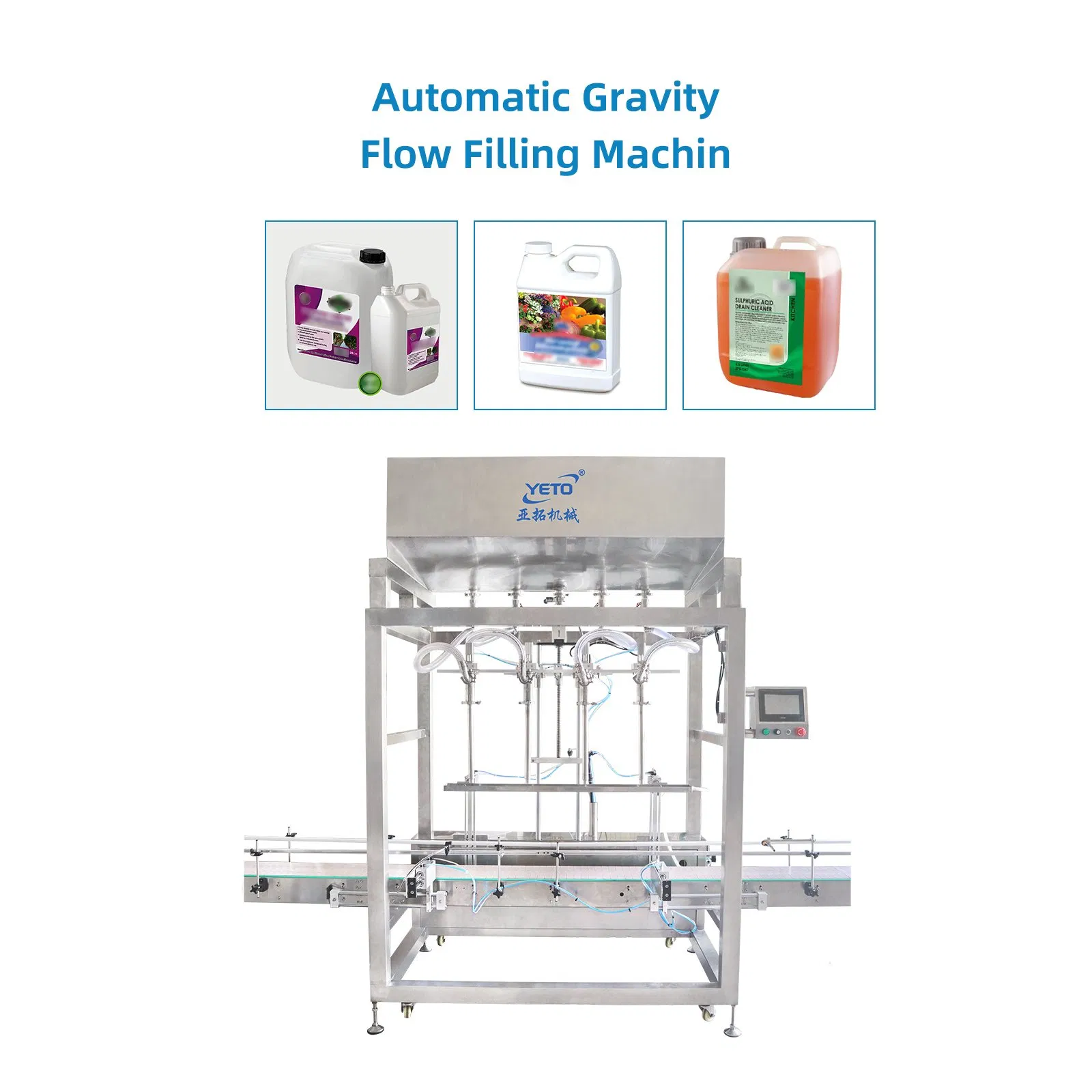 Four Nozzles Automatic Gravity Self Flow Liquid Chemical Detergent Oil Filling Machine