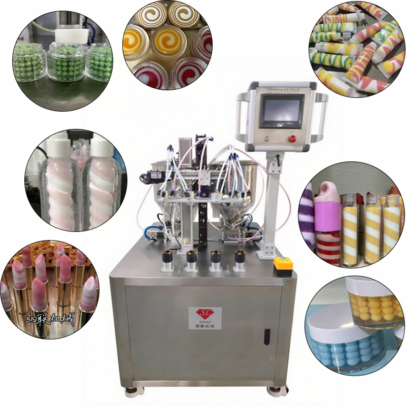 New Semi-Automatic Fancy Four Color Pattern Filling Equipment 3D Shape Construction Spiral Foundation Liquid Face Cream Gel Marble Lip Gloss Cosmetic Machine