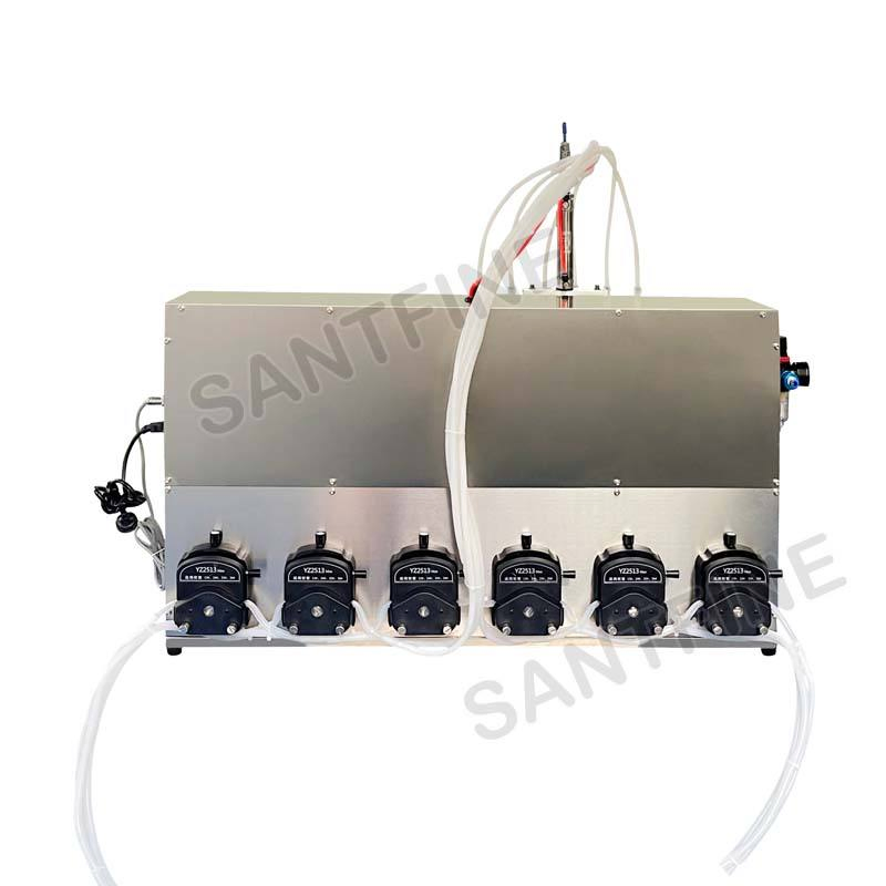 Semi-Automatic Multi Head Desktop 6 Nozzle Suction Nozzle Bag Filling Sealing Machinery Hot Liquid Oil Soup Juice Soft Drinking Sachet Pouch Packaging Machine