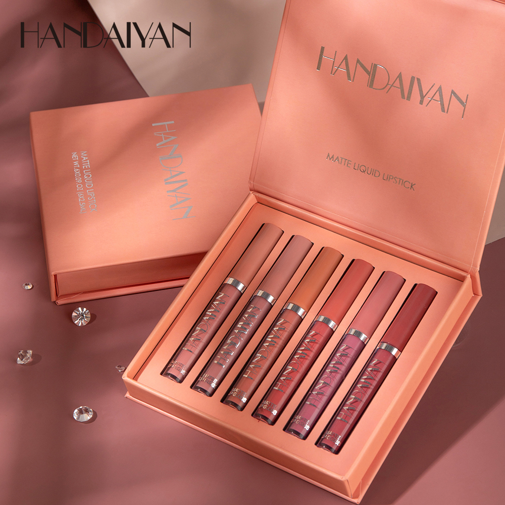 6Pcs Matte Liquid Lipstick Makeup Set Matte Liquid Long-Lasting Wear Non-Stick Cup Not Fade Waterproof Lip Gloss