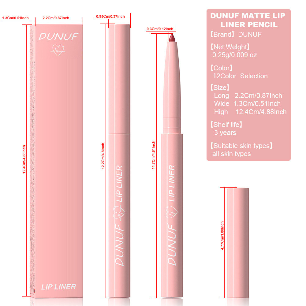 DUNUF Wholesale Organic Nude Long Lasting Waterproof Matte Cream Lipliner Vegan Private Label Pink Retractable Crayon Lip Liner